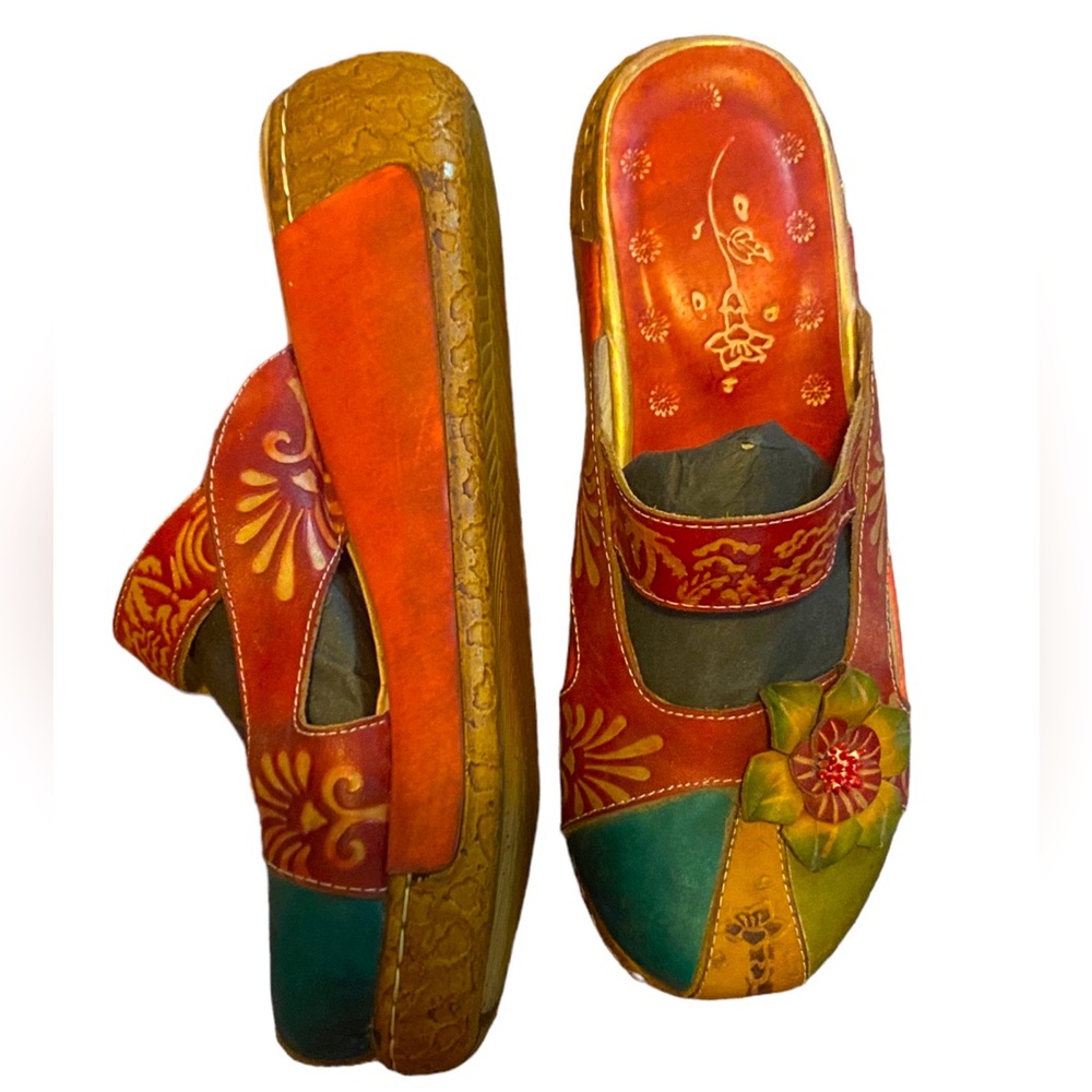 Embossed leather Multi Color Mary Jane slip-on clog
